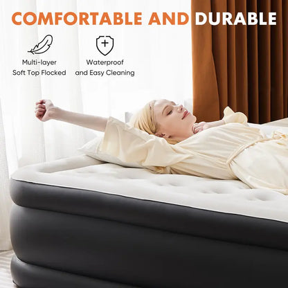Sweetcrispy Air Mattress with Built-in Pump, 18" Double High Inflatable Bed, 660 lbs Capacity, Non-Slip Bottom, for Camping & Home