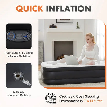 Sweetcrispy Air Mattress with Built-in Pump, 18" Double High Inflatable Bed, 660 lbs Capacity, Non-Slip Bottom, for Camping & Home