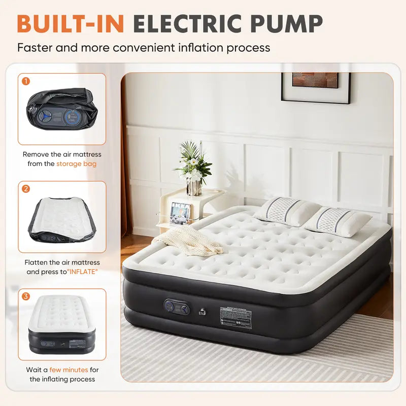 Sweetcrispy Air Mattress with Built-in Pump, 18" Double High Inflatable Bed, 660 lbs Capacity, Non-Slip Bottom, for Camping & Home